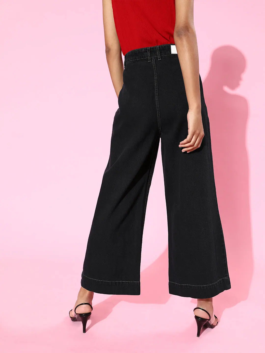 Black Wide Leg Jeans - Comfort Fit Denim Western Wear for Women