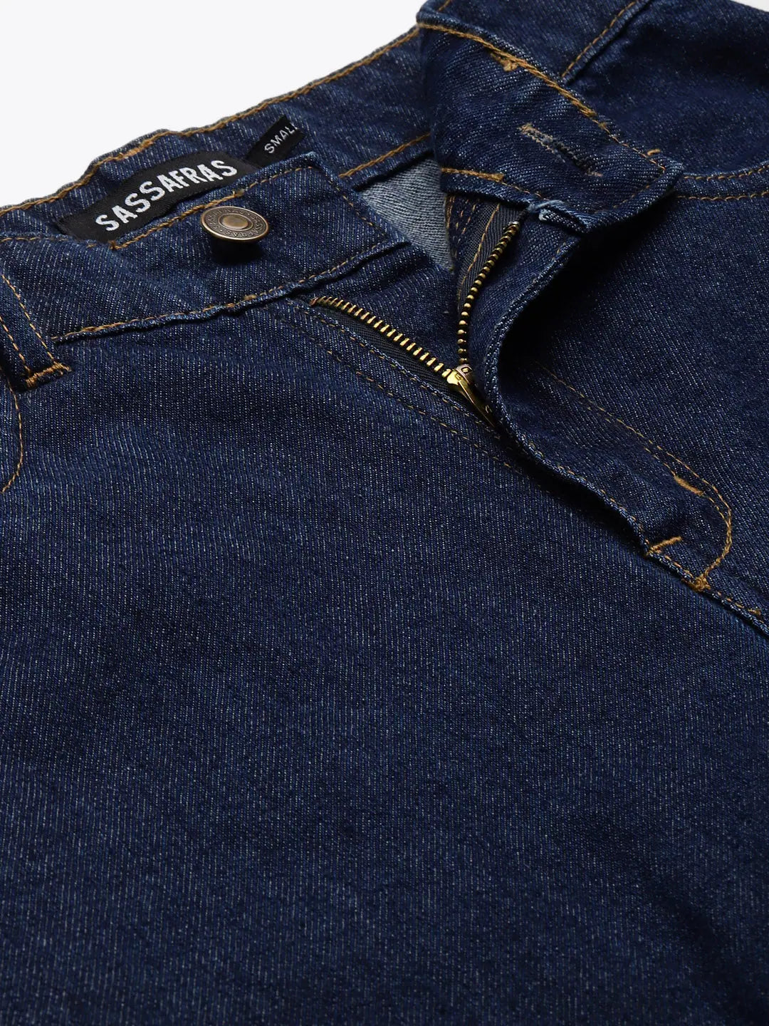 Blue Gold Foil Detail Straight Jeans - Women's Western Wear