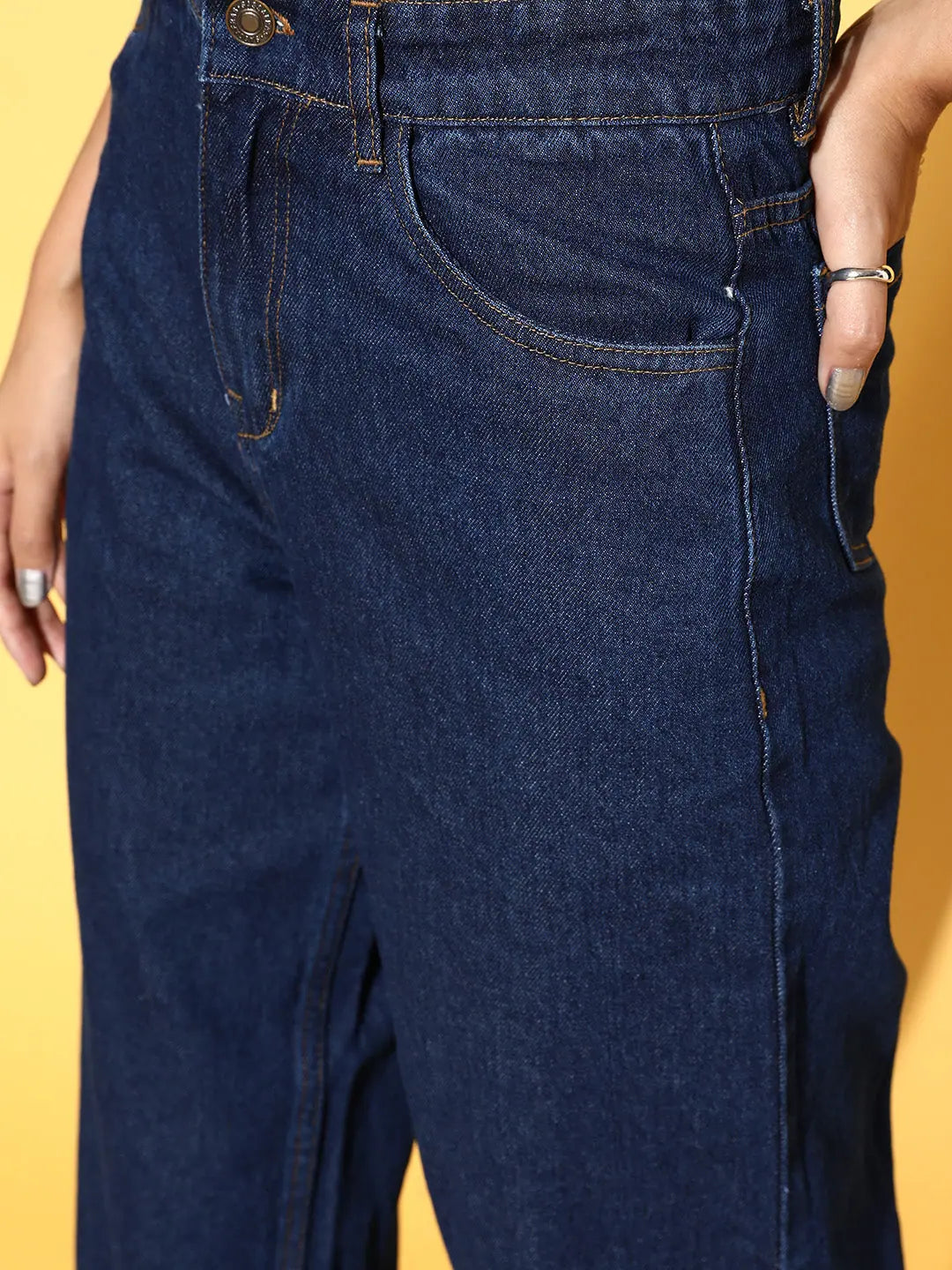 Women Blue Gold Foil Straight Jeans | Denim Comfort Fit