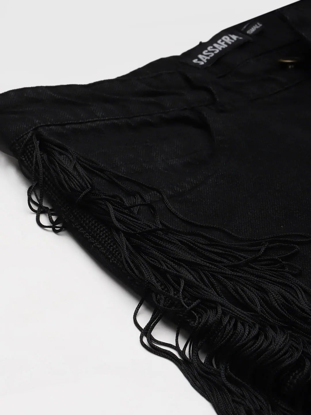 Black Denim Mom Jeans - Side Fringe Detail Western Wear