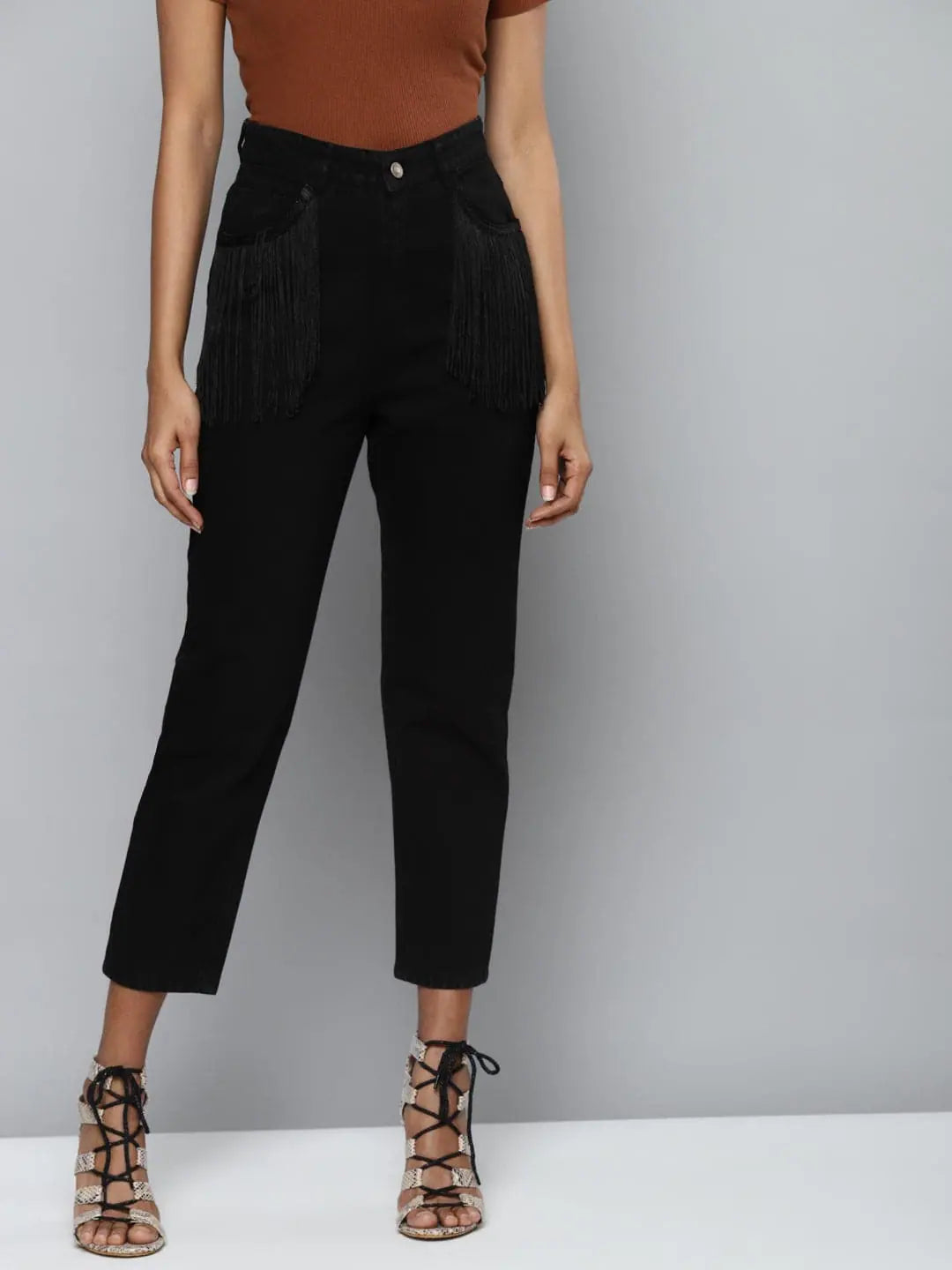 Black Denim Fringe Mom Jeans | Women's Western Wear Outfits