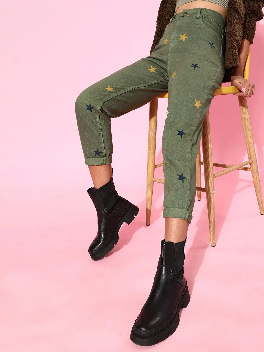 Olive Star Mom Fit Jeans | Women's Lehenga Casual Look