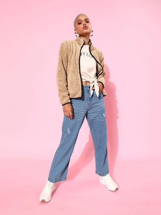 Blue Button-Hem Slouchy Jeans 1080