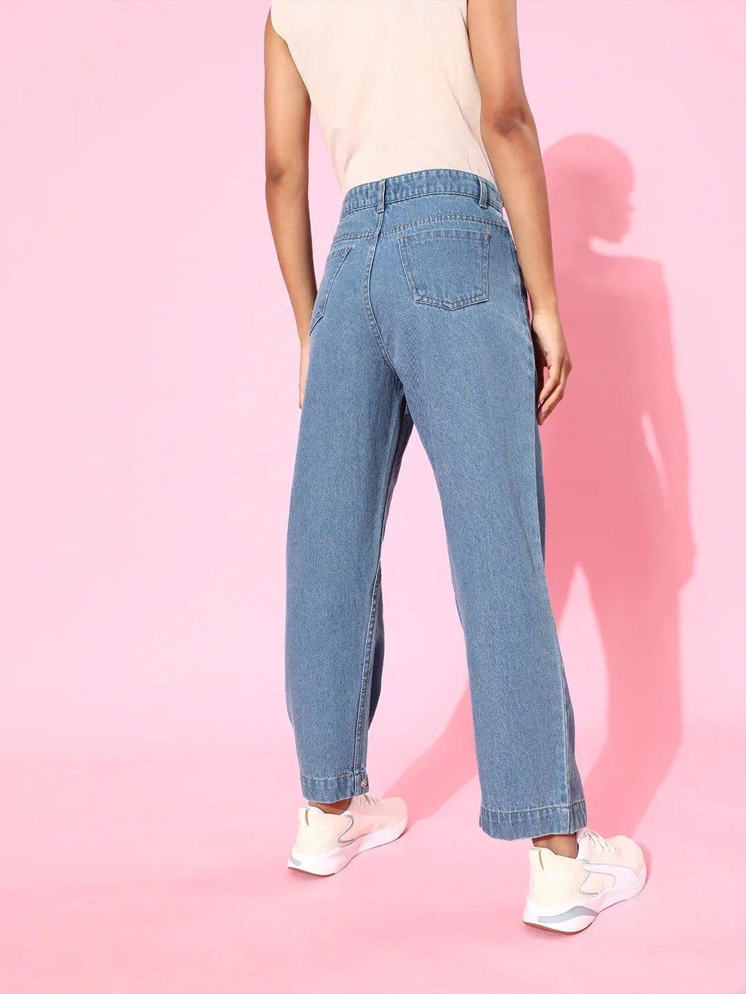 Blue Button-Hem Slouchy Jeans | Lehenga for Women