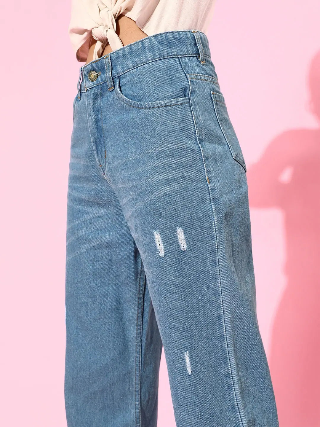 Blue Button-Hem Slouchy Jeans | Lehenga for Women