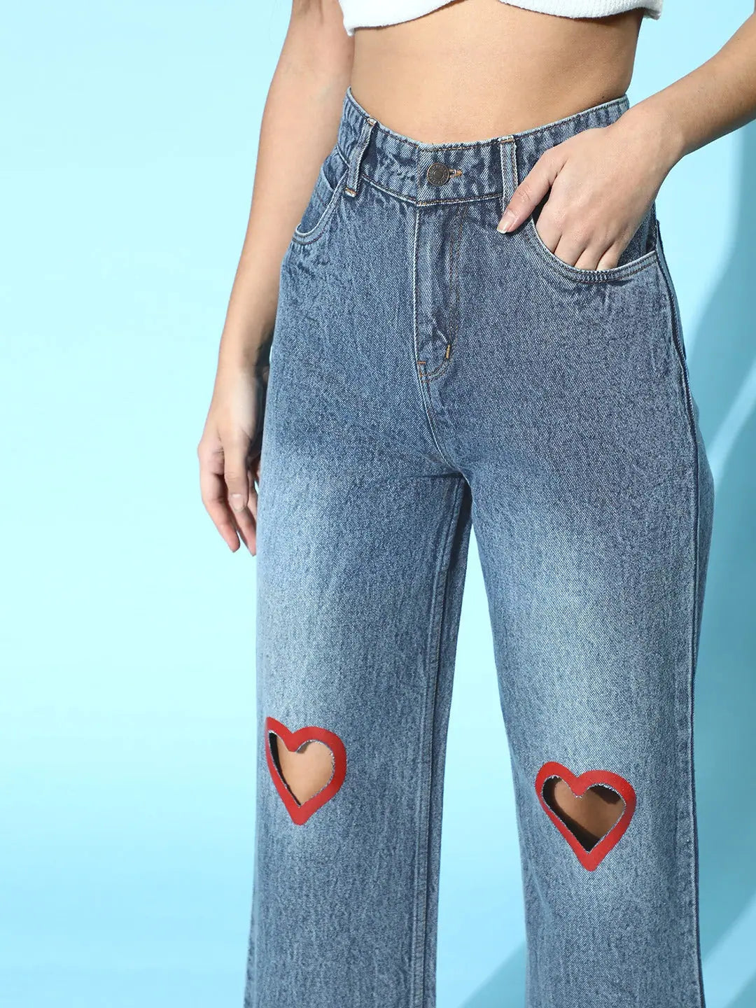 Blue Heart Cut Out Jeans - Women's Western Wear Style