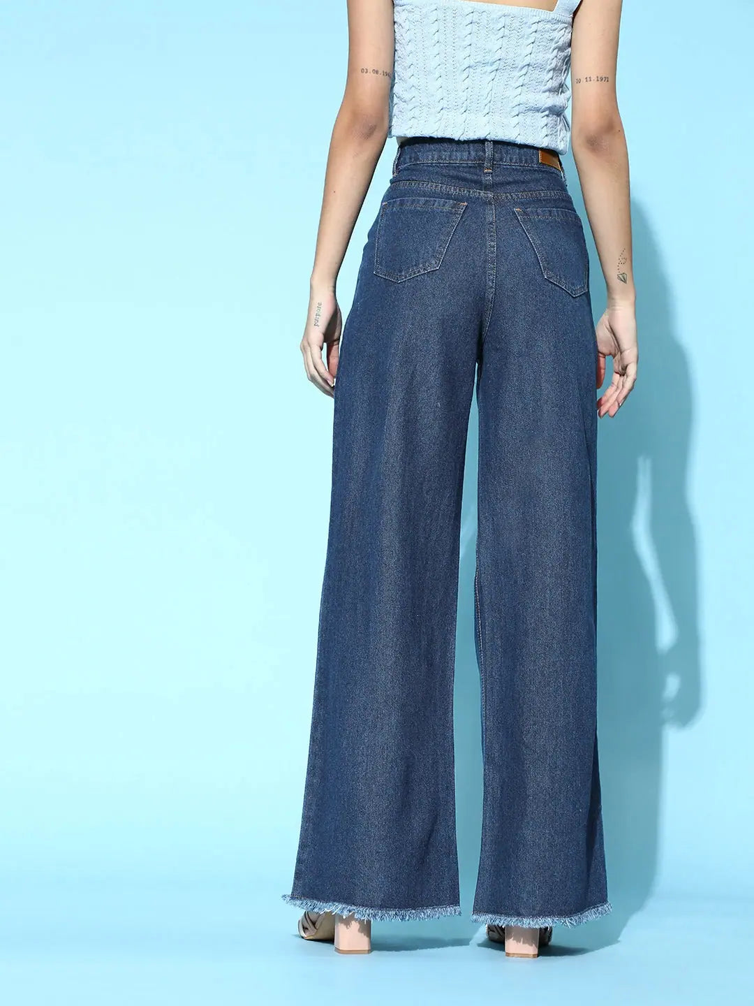 Blue Ripped Straight Jeans - Distressed Denim - Western Wear