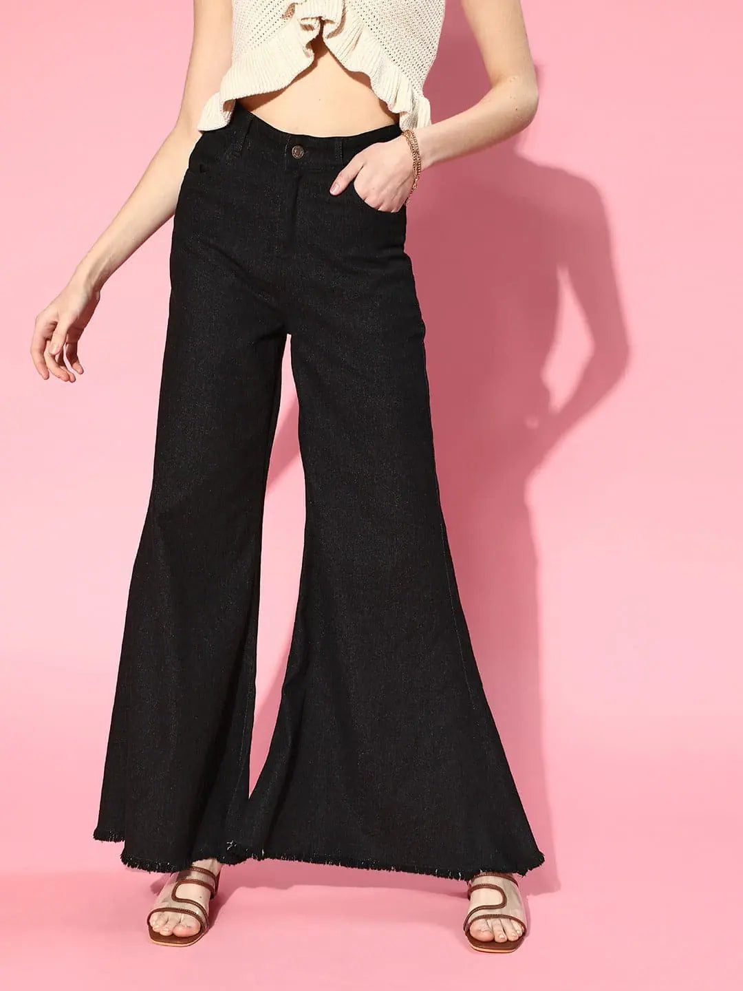 Women's Black Wide Leg Flared Jeans - Western Clothing Styles