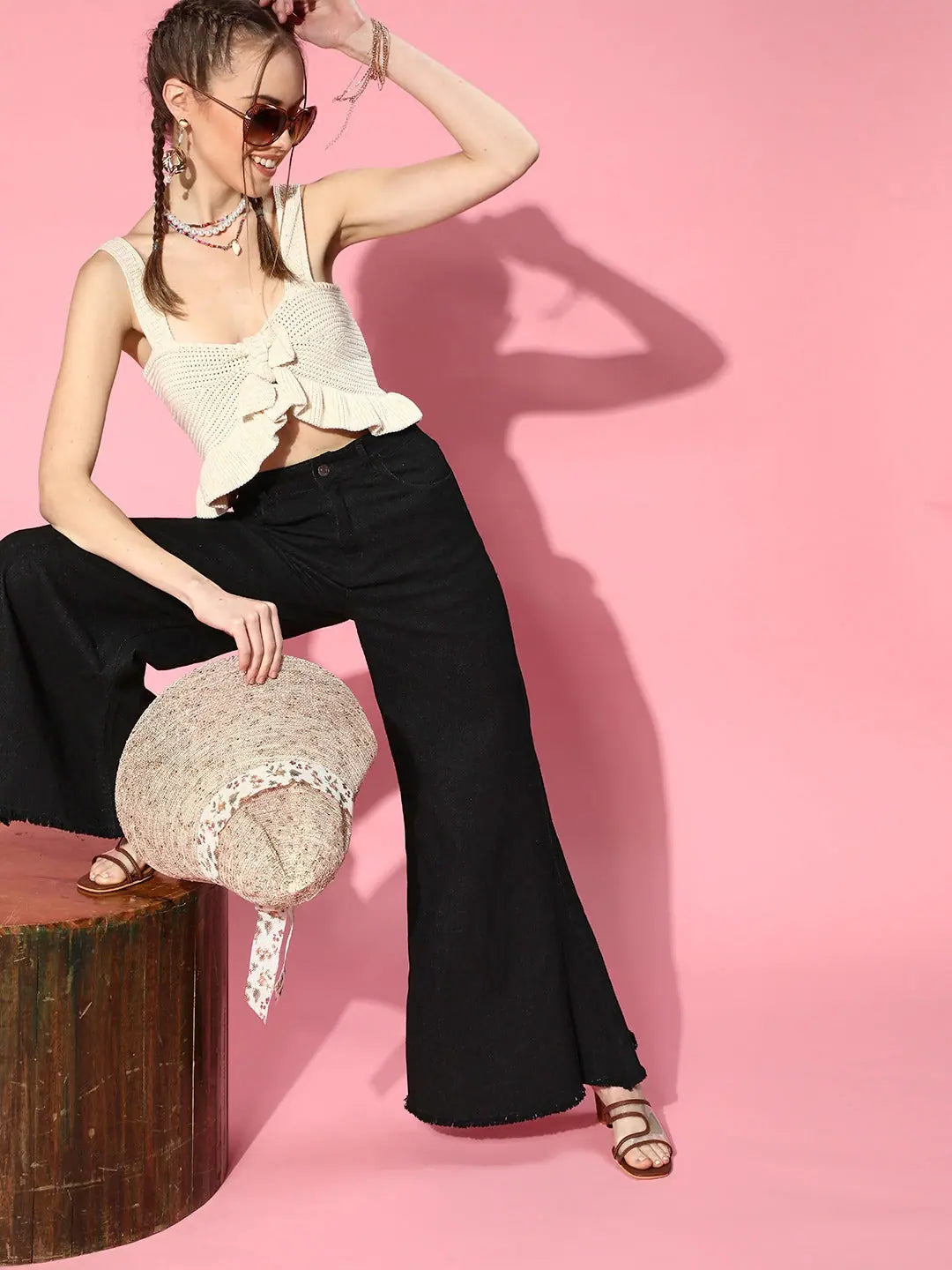 Women's Black Wide Leg Flared Jeans - Western Clothing Styles