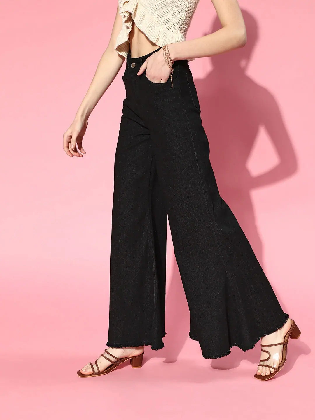 Women's Black Wide Leg Flared Jeans - Western Clothing Styles