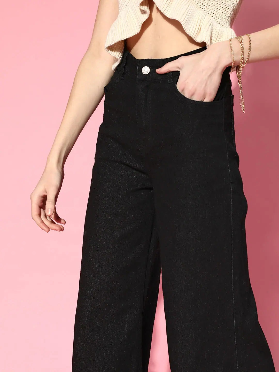 Women's Black Wide Leg Flared Jeans - Western Clothing Styles