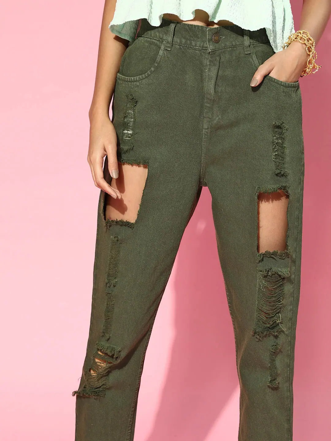 Distressed Olive Green Jeans - Women's Western Clothing
