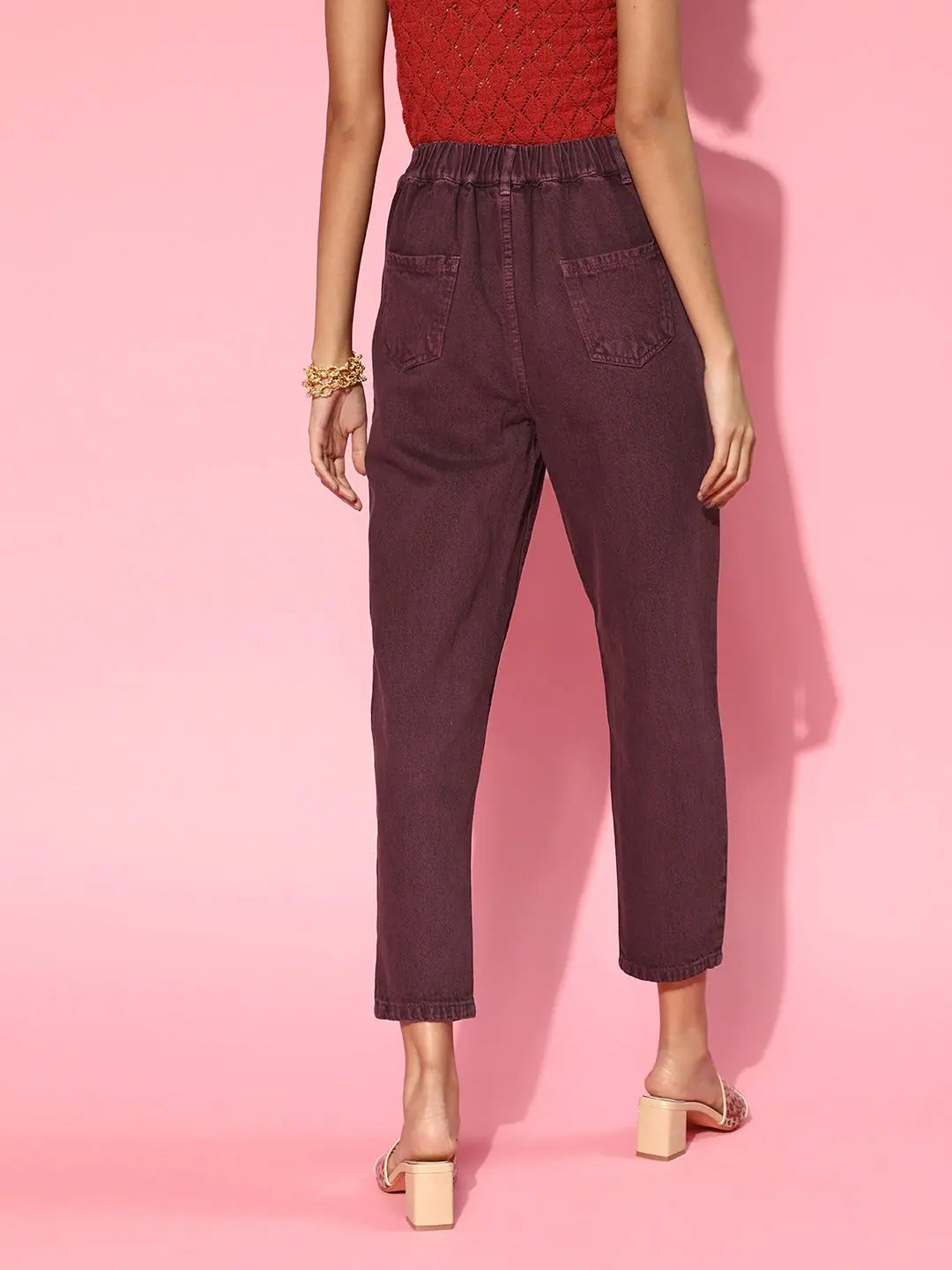 Burgundy High Waist Mom Fit Jeans | Lehenga Choli Inspired
