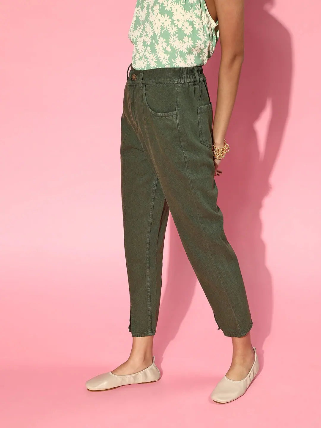 Olive Green Front Slit Jeans - Western Outfits for Women