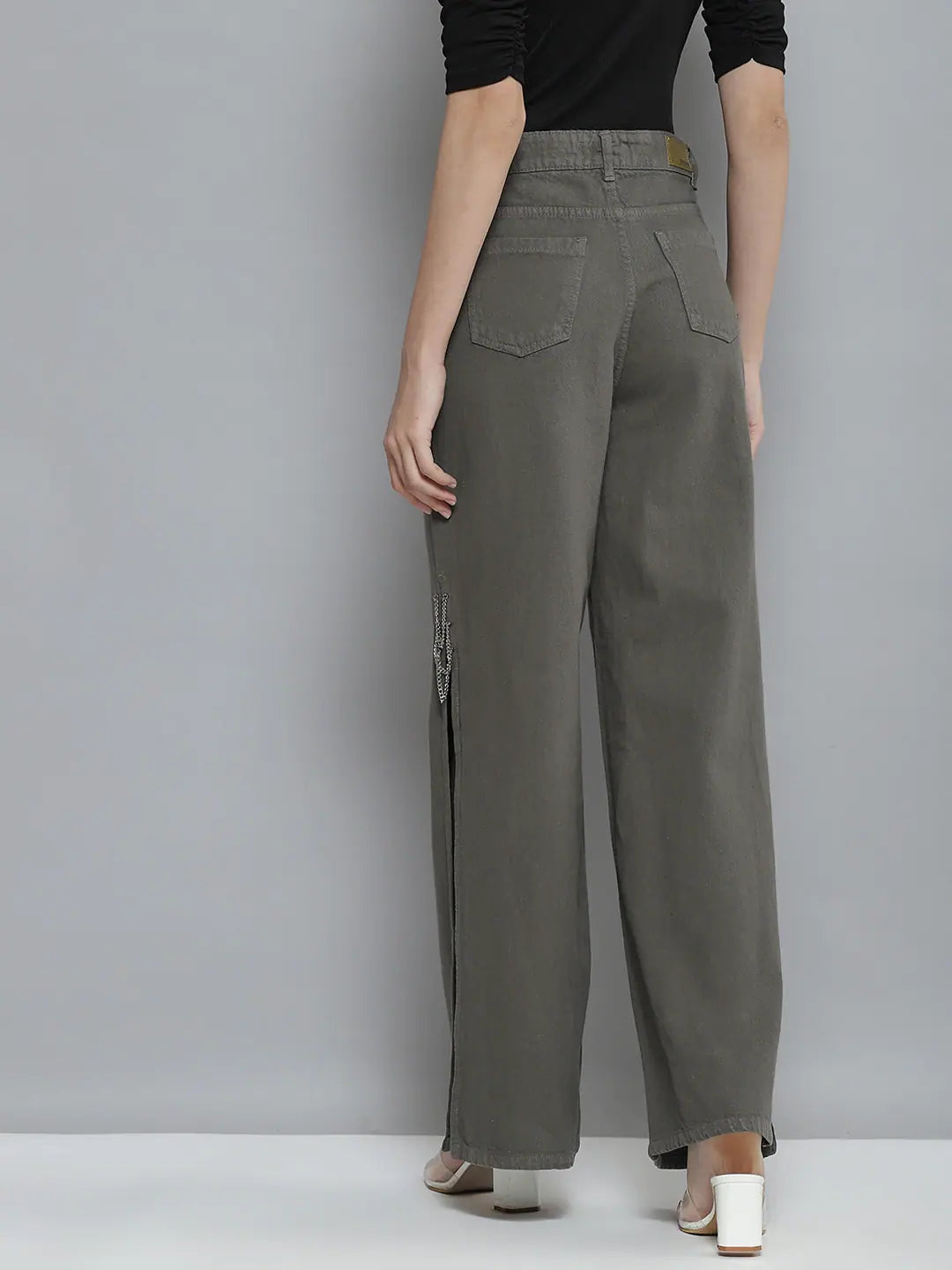 Women Grey Side Chain Slit Jeans - Western Wear for Women