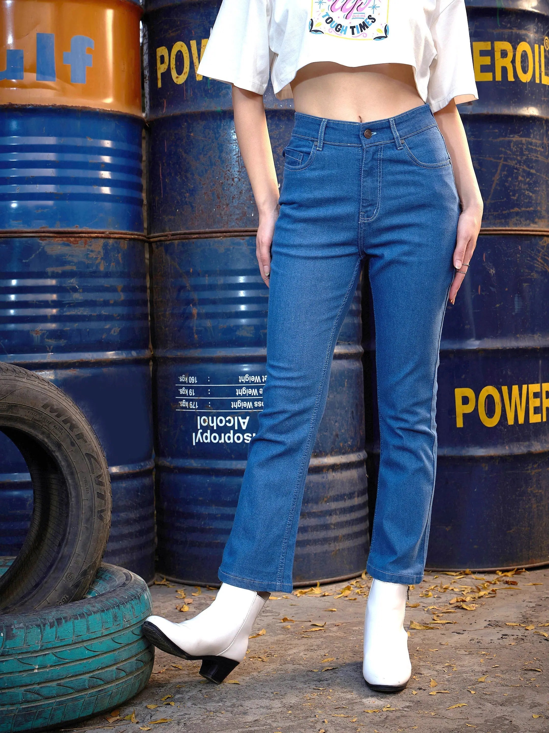 Blue Boot Cut Premium Jeans - Women's Denim Comfort Fit Jeans