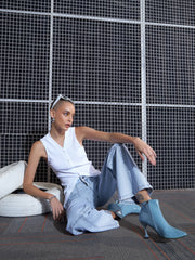 Women Blue Contrast Stitch Cargo Straight Jeans-SFJEAN0517