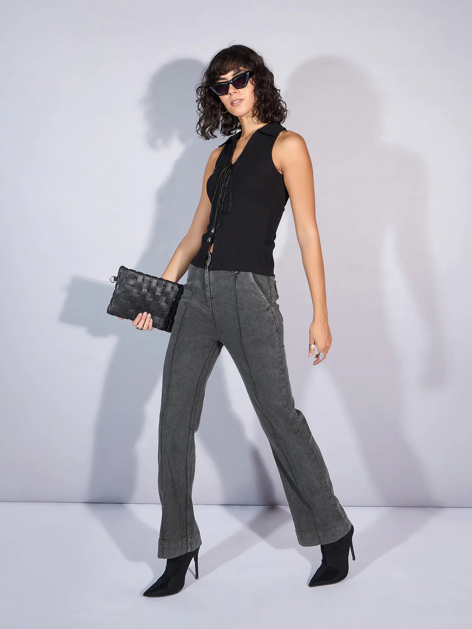 Grey Boot Cut Jeans | Mid Rise Denim for Women