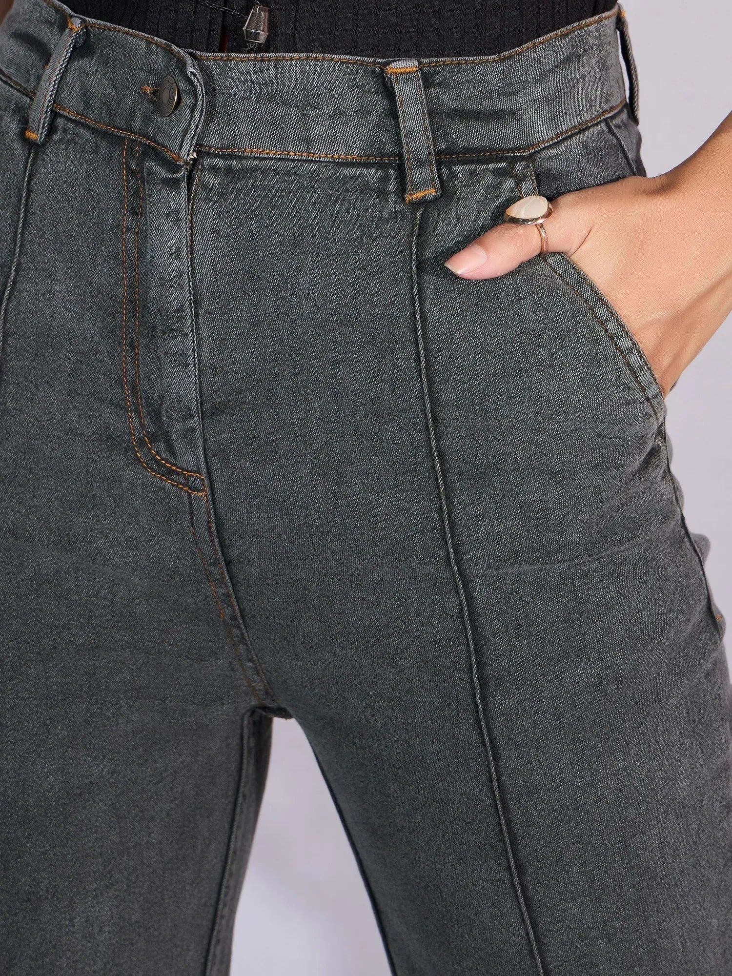 Grey Boot Cut Jeans | Mid Rise Denim for Women
