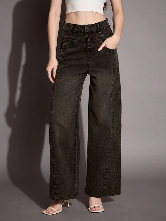 Women Black Wash Front Seam Straight Fit Jeans-SFJEAN0583 1500