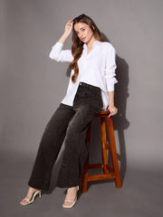 Women Black Wash Front Seam Straight Fit Jeans-SFJEAN0583
