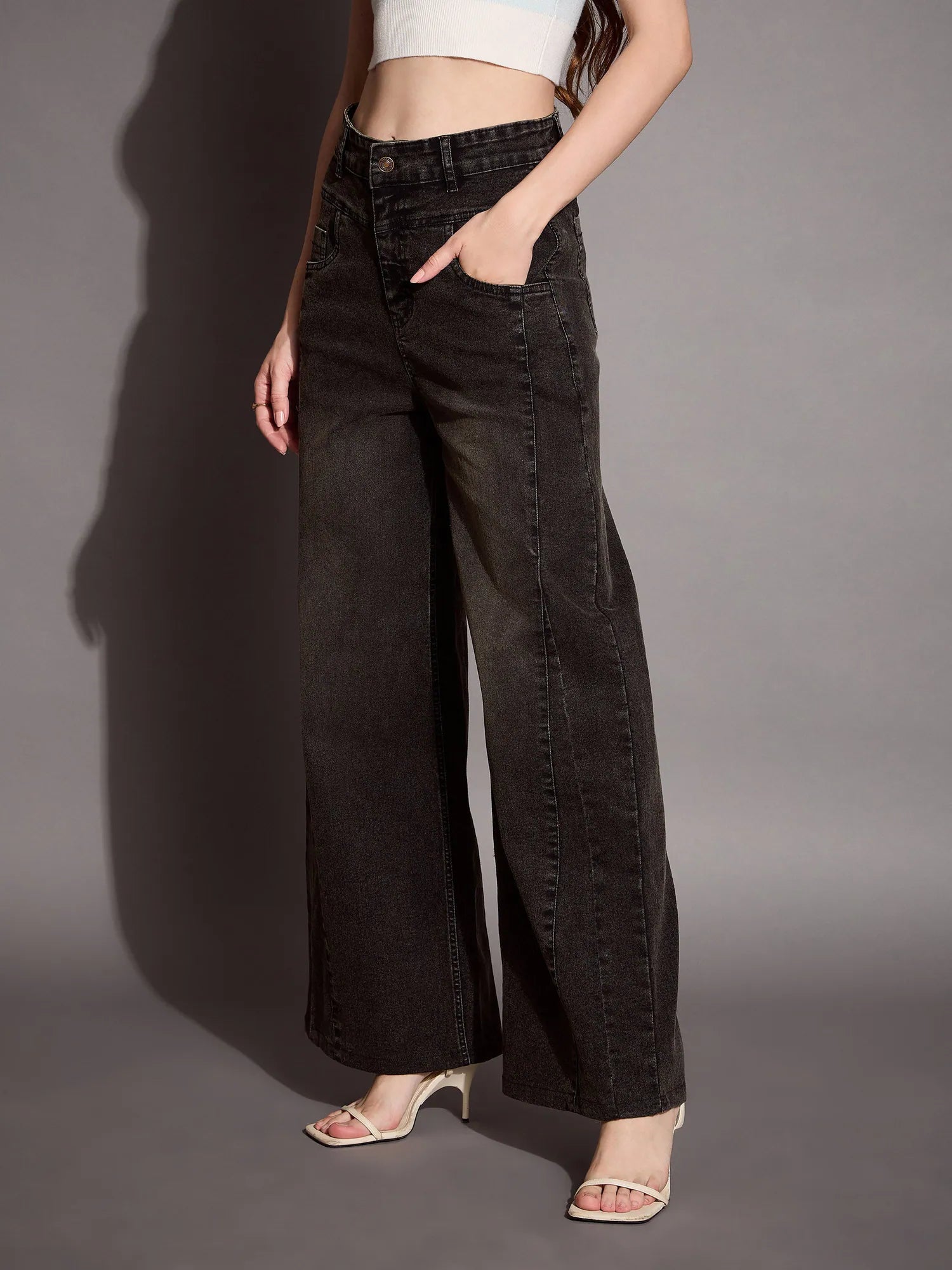 Black Front Seam Jeans - Designer Lehenga for Women