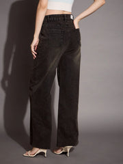 Women Black Wash Front Seam Straight Fit Jeans-SFJEAN0583