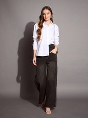 Women Black Wash Front Seam Straight Fit Jeans-SFJEAN0583