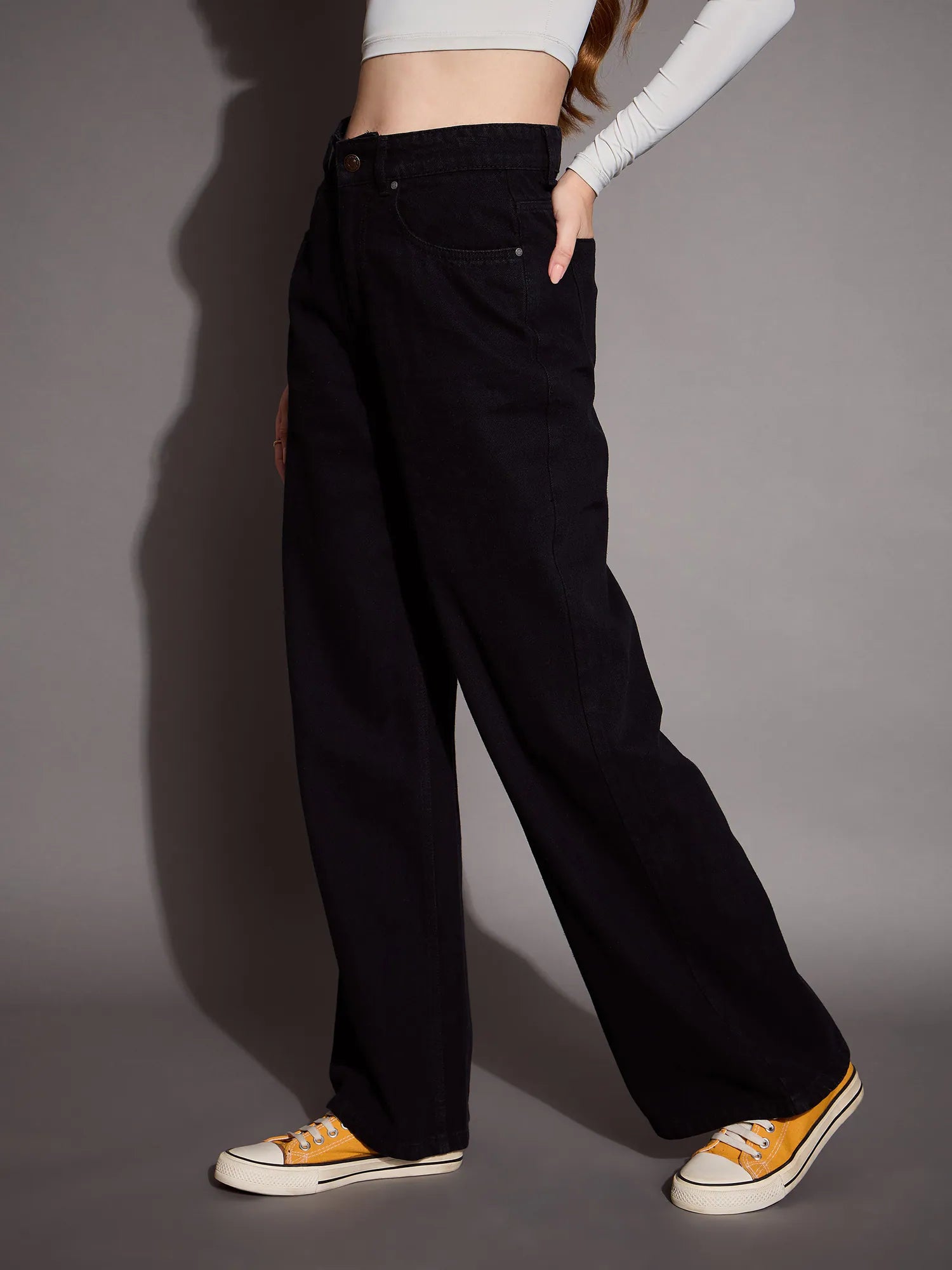 Black High Waist Wide Leg Jeans | Lehenga for Women