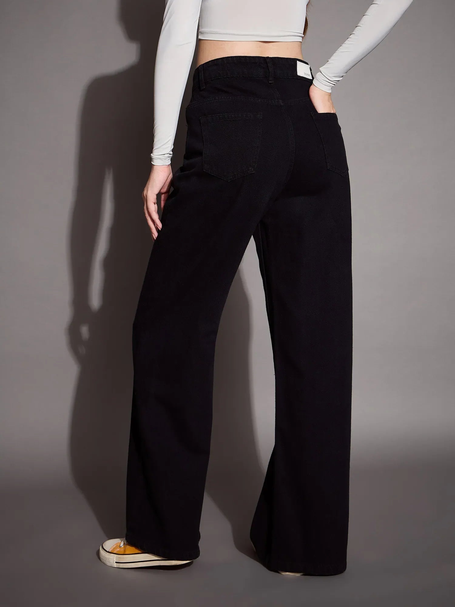 Black High Waist Wide Leg Jeans | Lehenga for Women