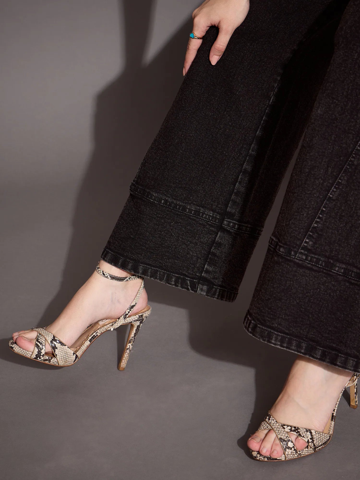 Black Wash Wide Leg Jeans: Patch Pocket Women's Denim