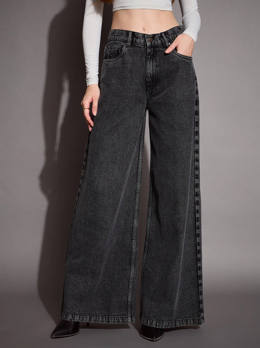 Women Black Low Waist Wide Leg Jeans-SFJEAN0591 1500