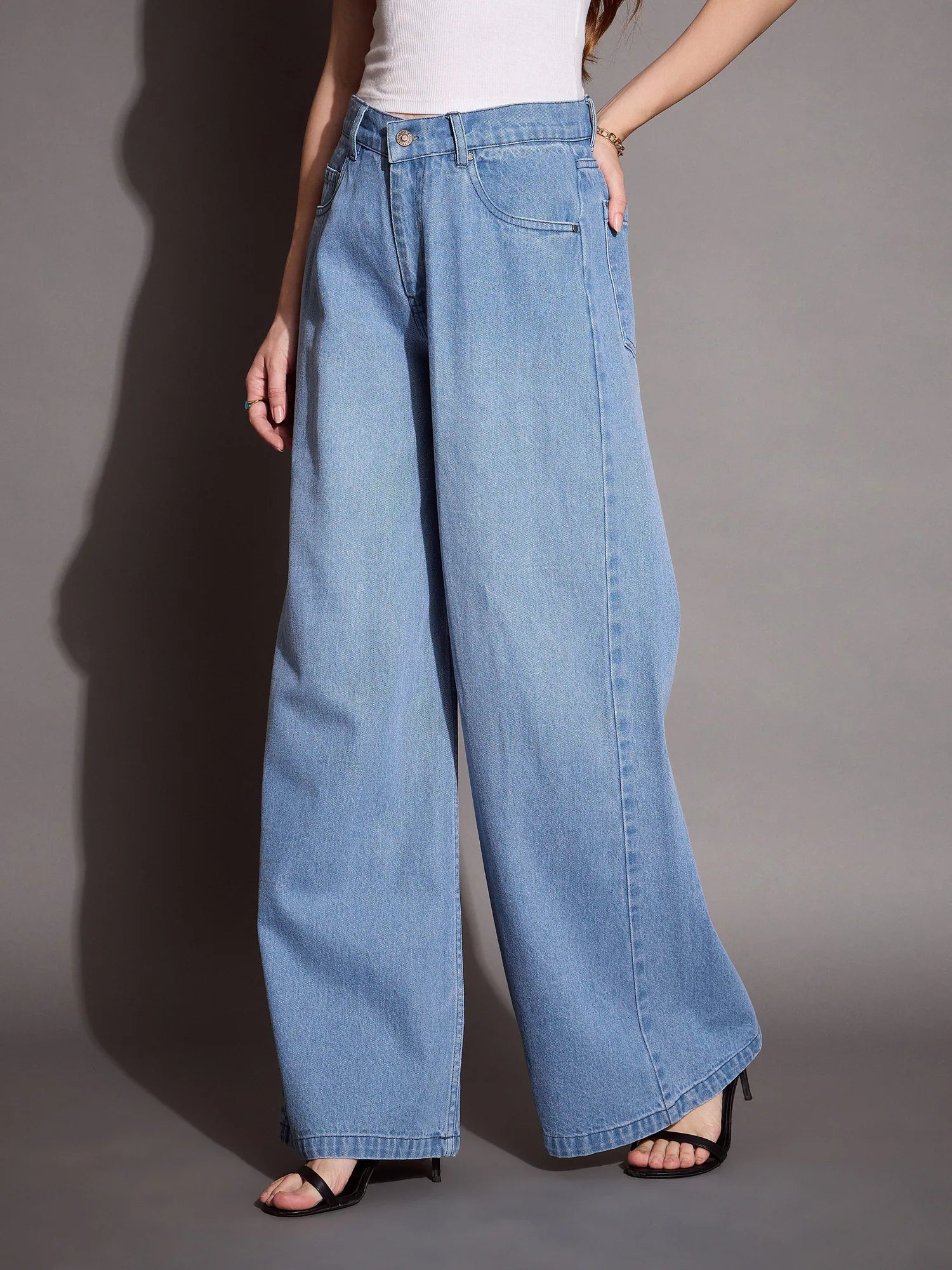 Blue Low Waist Wide Leg Jeans | Women's Denim Cotton Jeans