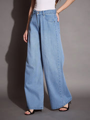 Women Blue Low Waist Wide Leg Jeans-SFJEAN0592