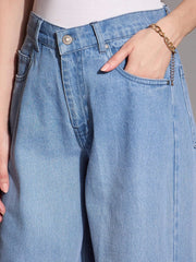 Women Blue Low Waist Wide Leg Jeans-SFJEAN0592