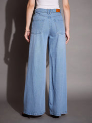 Women Blue Low Waist Wide Leg Jeans-SFJEAN0592