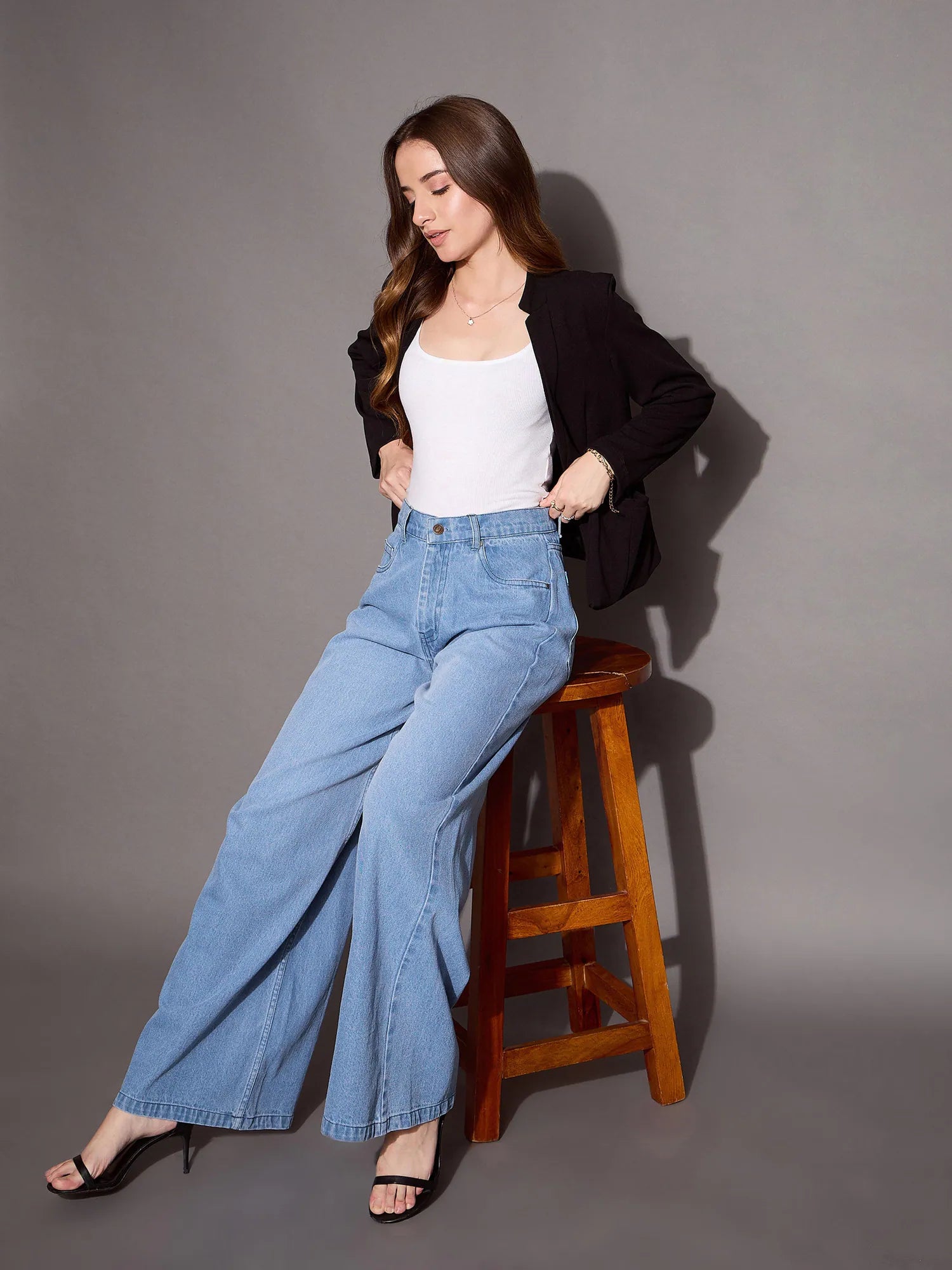 Blue Low Waist Wide Leg Jeans | Women's Denim Cotton Jeans