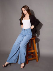 Women Blue Low Waist Wide Leg Jeans-SFJEAN0592