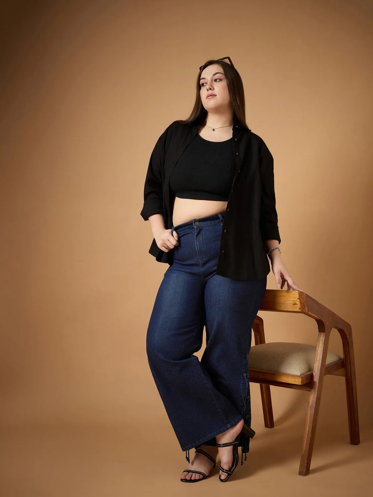 Blue Wash Knot Side Straight Jeans | Women's Lehenga Fashion