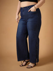 Women Blue Wash Side Knot Straight Fit Jeans-SFJEAN0605