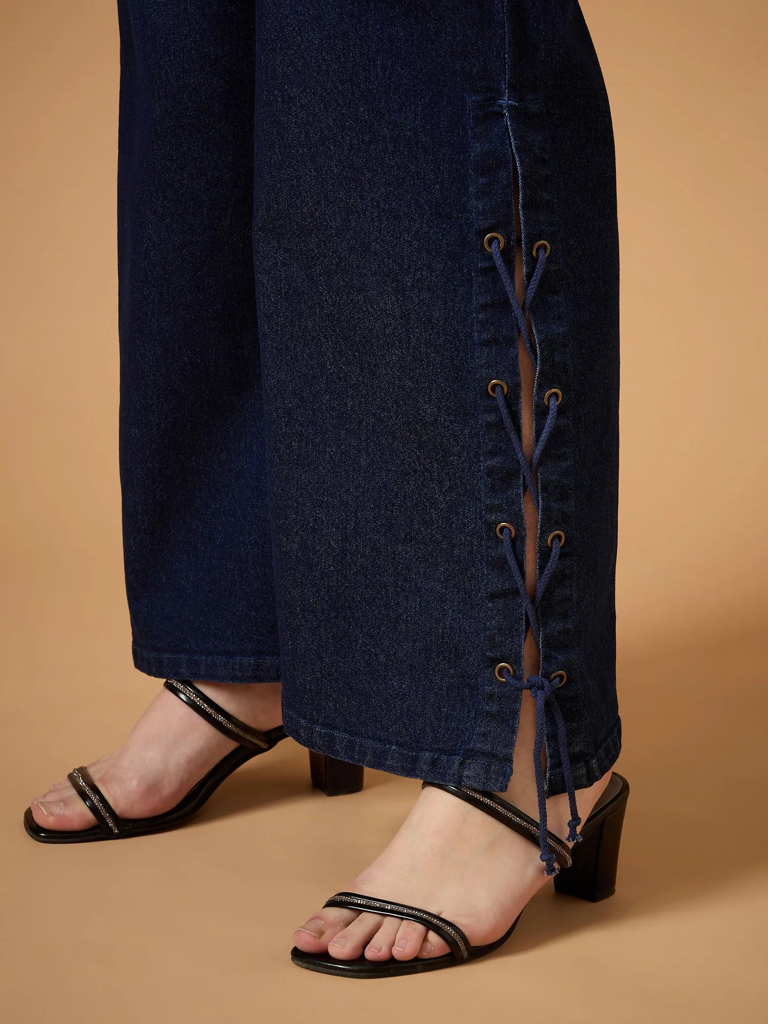 Blue Wash Knot Side Straight Jeans | Women's Lehenga Fashion