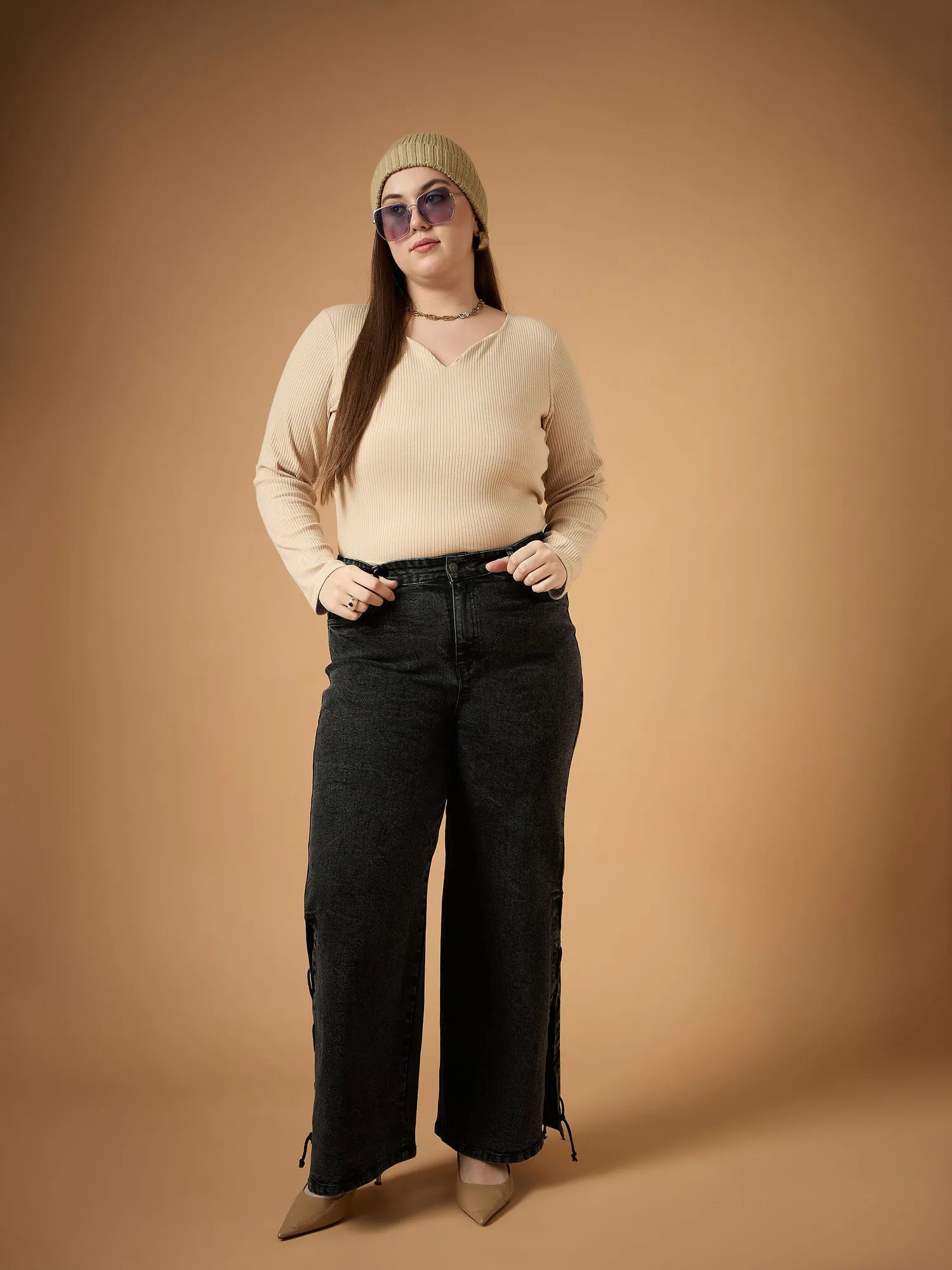 Black Straight Fit Jeans - Women's Denim with Side Knot Detail