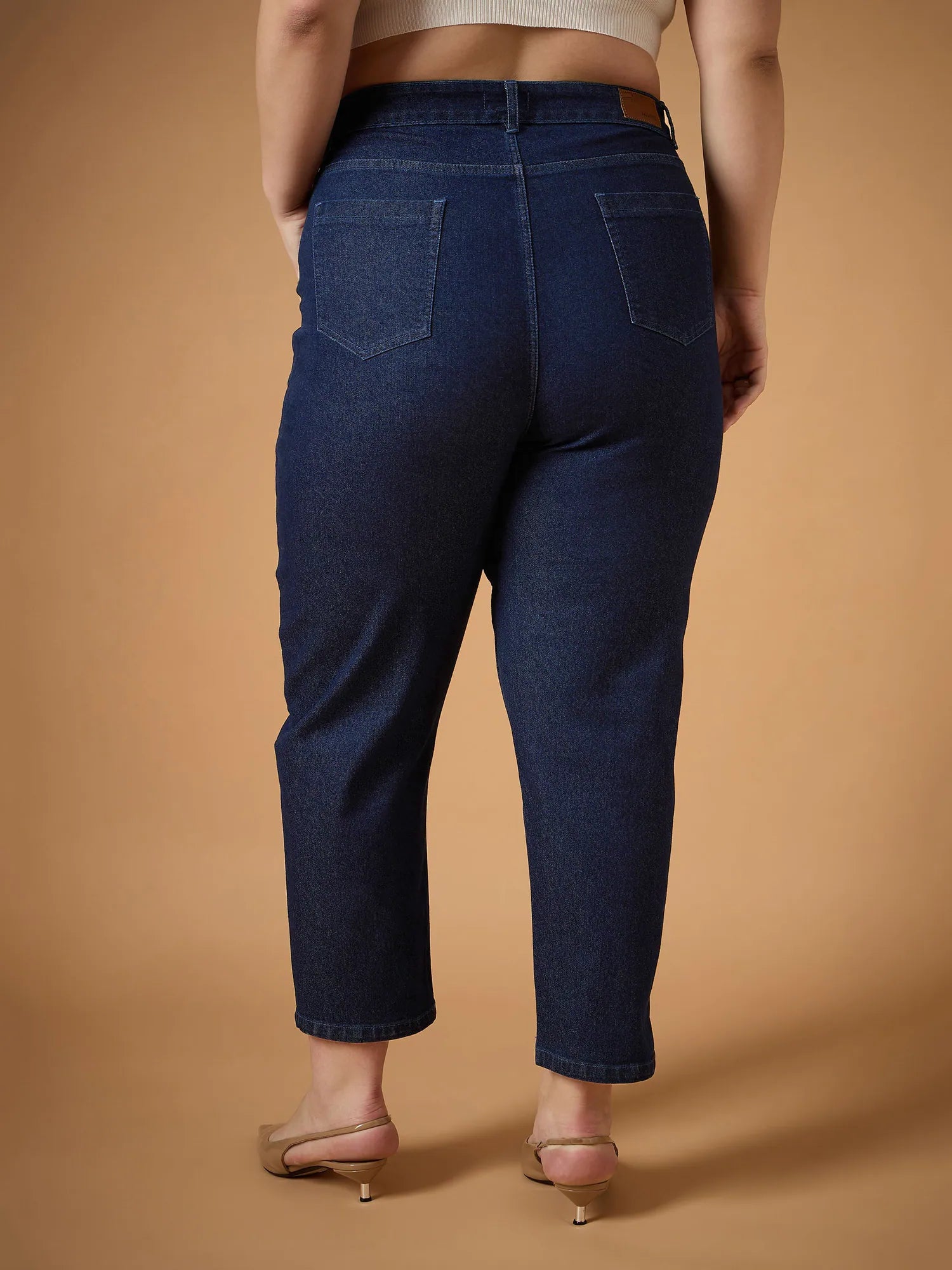Women's Navy Denim Balloon Fit Jeans | Ankle Length, Cotton