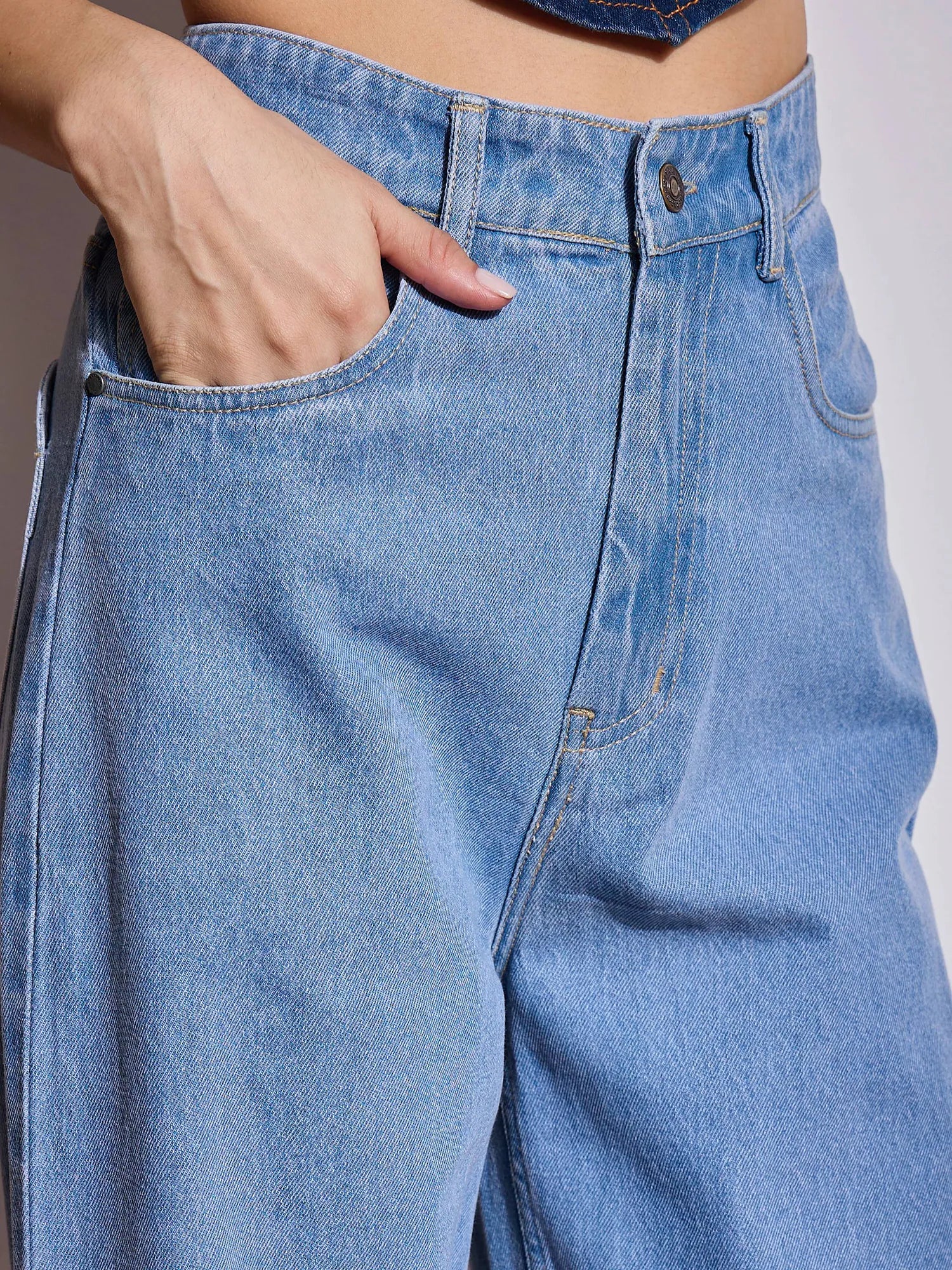 Ice Blue Straight Jeans - Women's Denim Jeans with Heart Pockets
