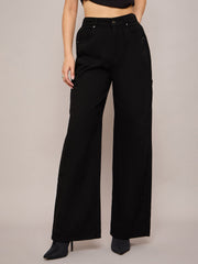 Women Black Elasticated High Waist Back Pocket Jeans-SFJEAN0630