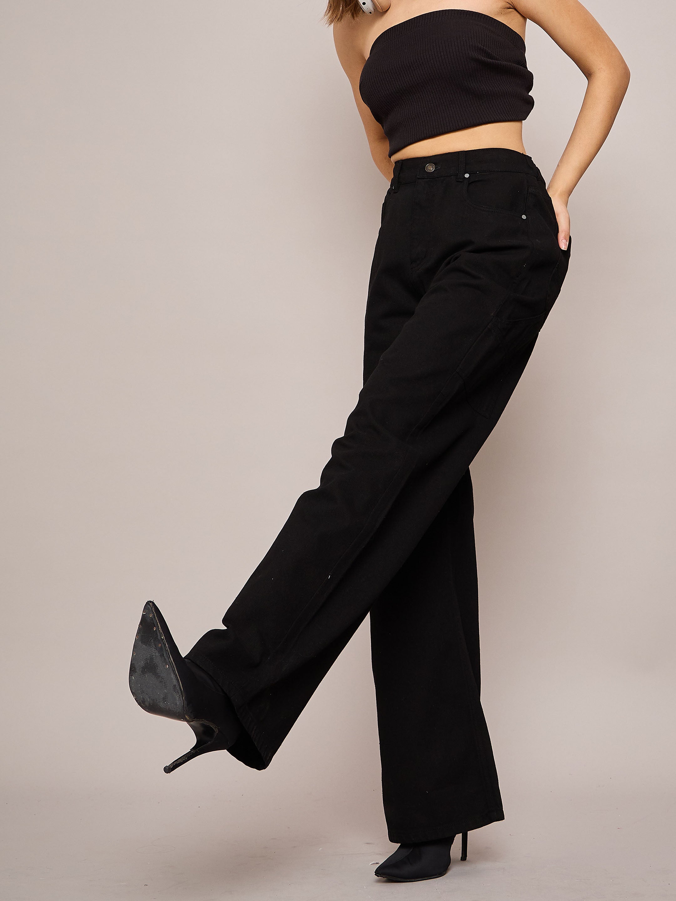 Women Black Elasticated High Waist Back Pocket Jeans-SFJEAN0630