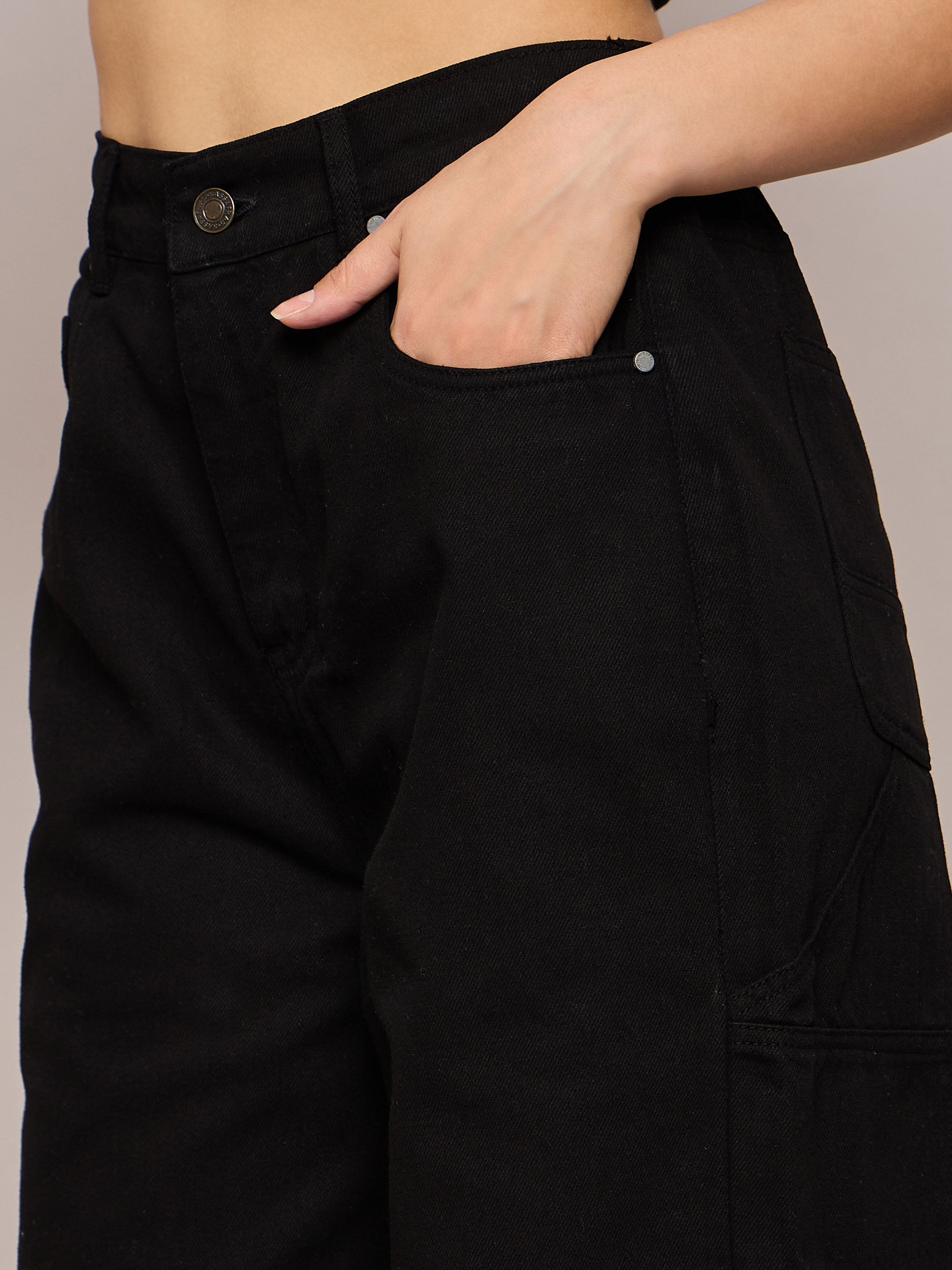 Women Black Elasticated High Waist Back Pocket Jeans-SFJEAN0630