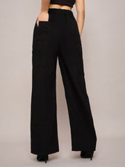 Women Black Elasticated High Waist Back Pocket Jeans-SFJEAN0630