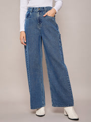 Women Blue Elasticated High Waist Back Pocket Jeans-SFJEAN0631