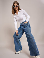 Women Blue Elasticated High Waist Back Pocket Jeans-SFJEAN0631
